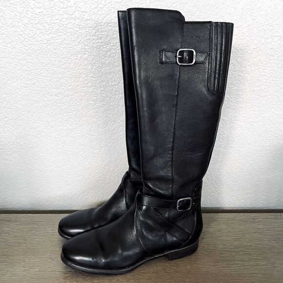UGG Beryl Black Leather Riding Boots 7 - Picture 1 of 11